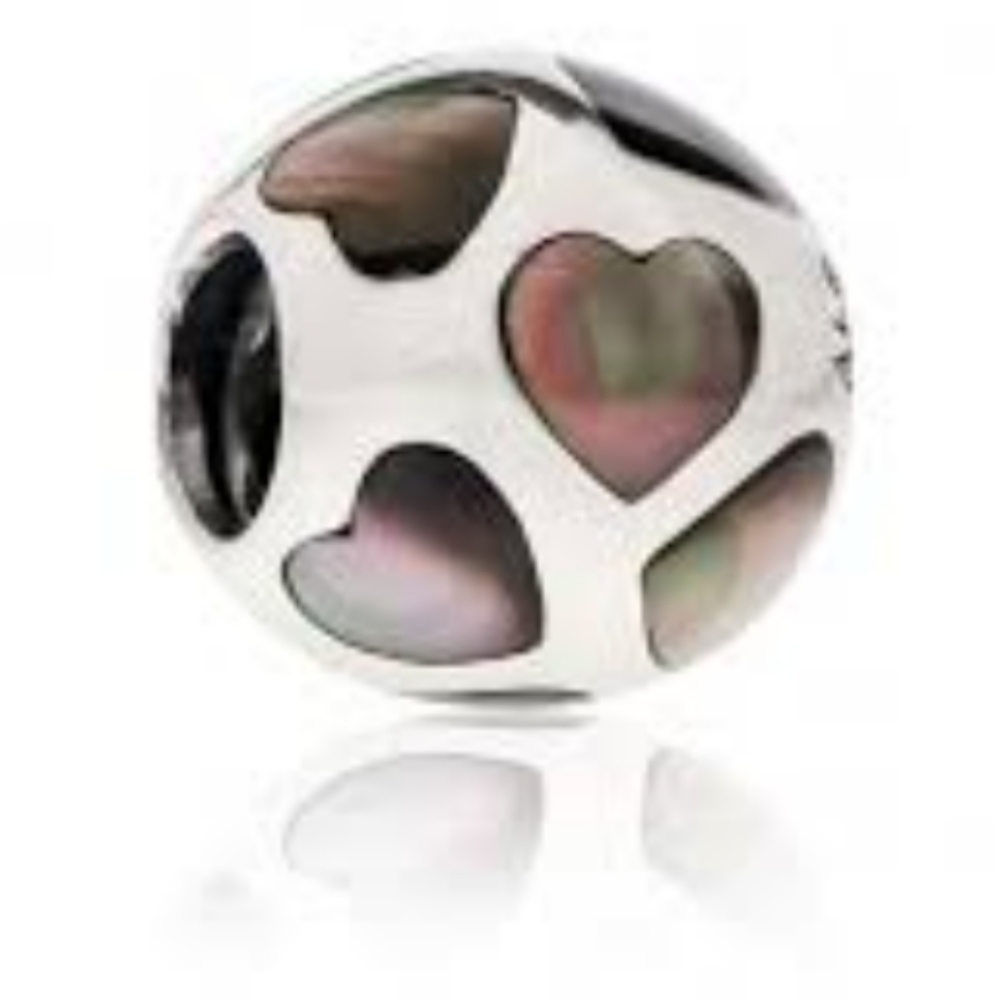 Pandora Love Me Black Mother of Pearl Hearts Charm 925 ALE 790398mpb